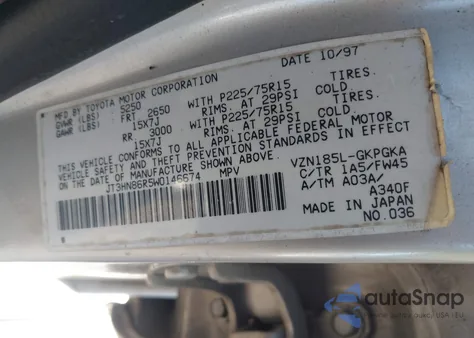 1998 Toyota 4Runner Sr5 из США, поврежденный, VIN JT3HN86R5W0146674